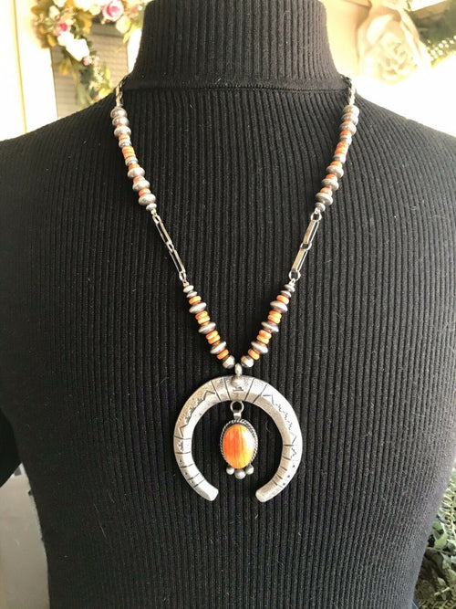 Hemerson Brown Sterling Silver  Orange Spiny Oyster Naja Necklace