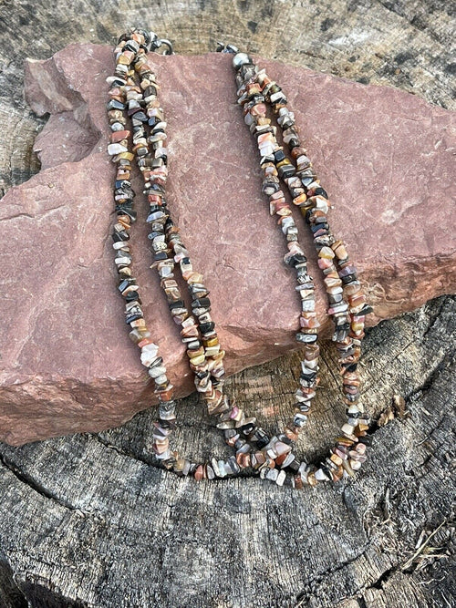 Navajo Sterling Silver Multi Jasper Chip Triple Strand Necklace