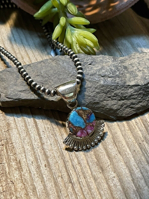 Navajo Pink Dream Mojave & Sterling Silver Fancy Fan Pendant