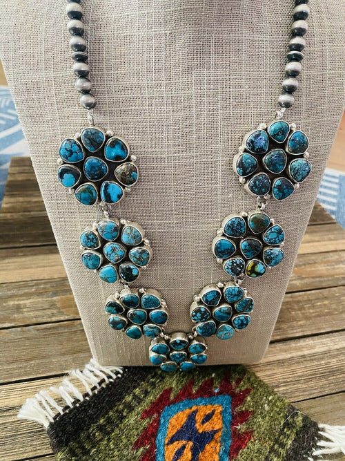 Navajo Natural Kingman & Sterling Silver  Cluster Necklace