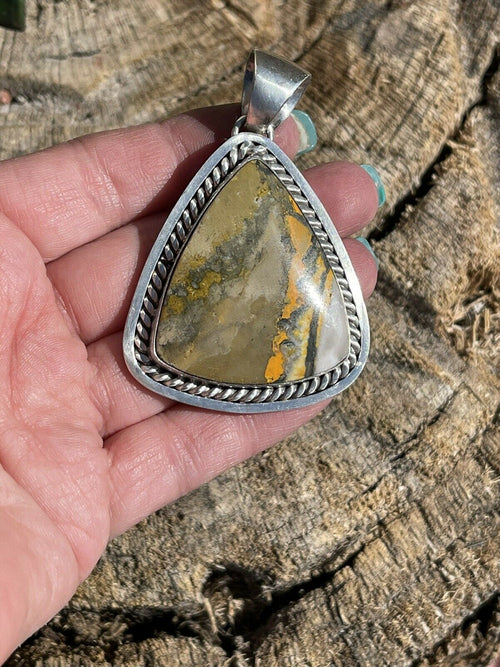 Navajo Bumble Bee Jasper & Sterling Silver Pendant Signed