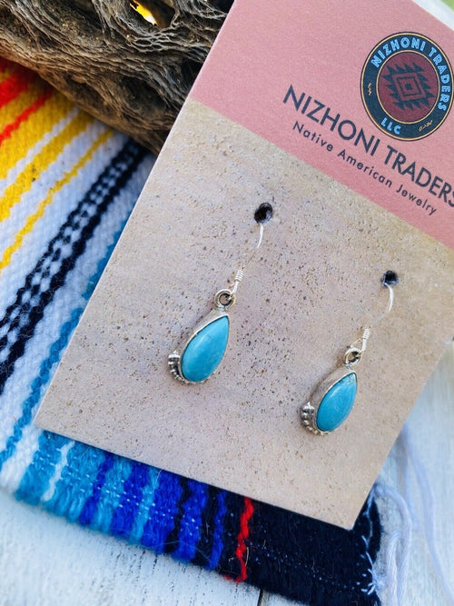 Navajo Sterling Silver & Turquoise Dangle Earrings Signed