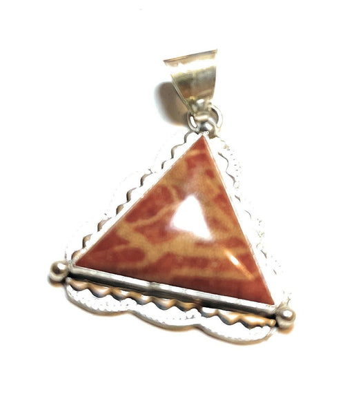 Navajo Sterling Silver Apple Coral TrIangle Southwest Pendant Signed