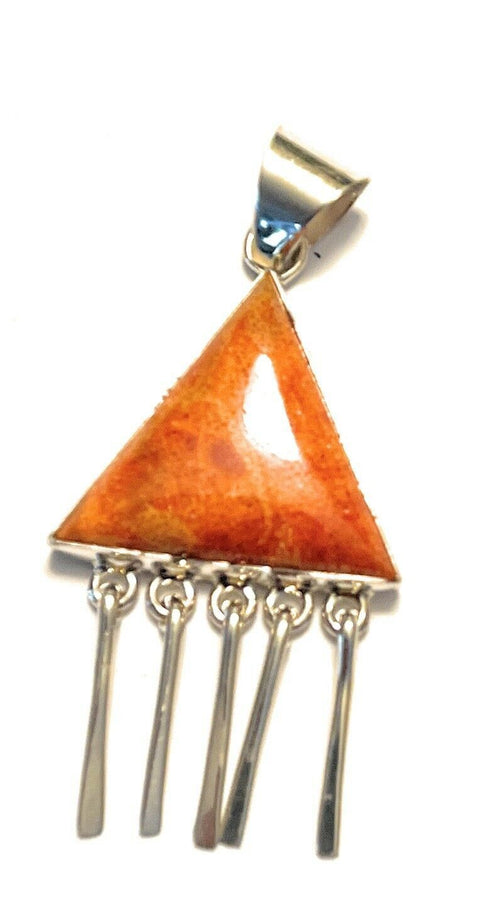 Navajo Sterling Silver Orange Spiny TrIangle Fringe Pendant Signed