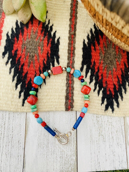 Navajo Multi Stone & Sterling Silver Beaded Bracelet