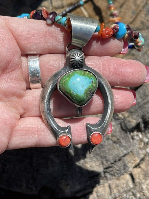 Navajo Sterling Silver Sonoran Mountain Turquoise Spiny Naja Pendant