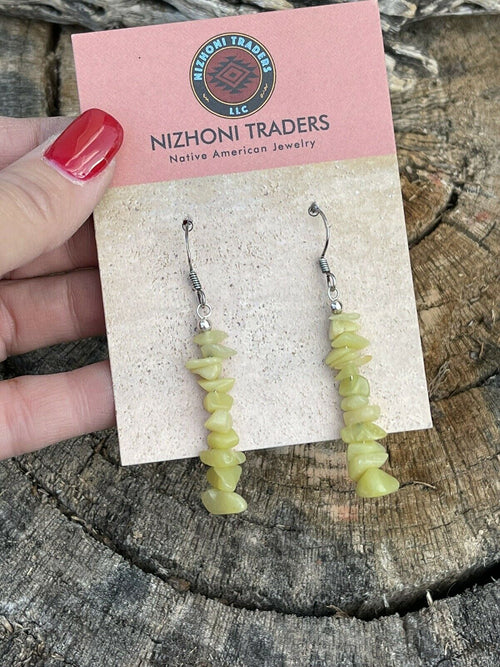 Navajo Sterling Silver Yellow Quartz Chip Dangle Earrings