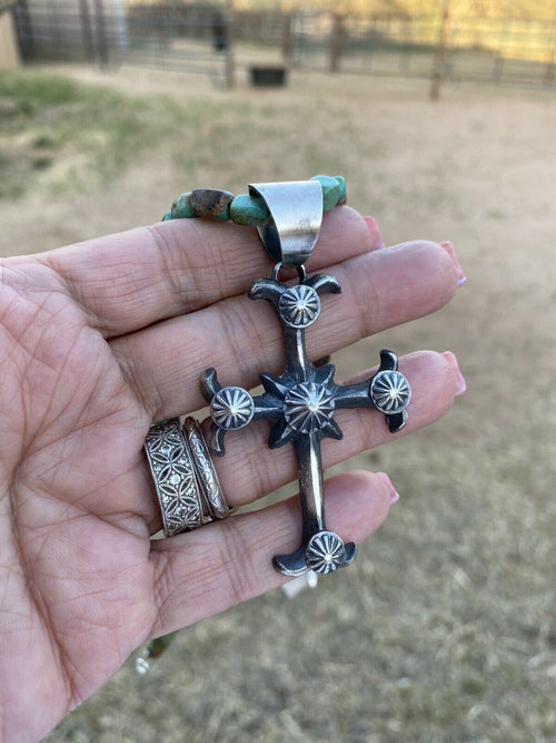 Navajo Chimney Butte Sterling Silver & Cross Pendant