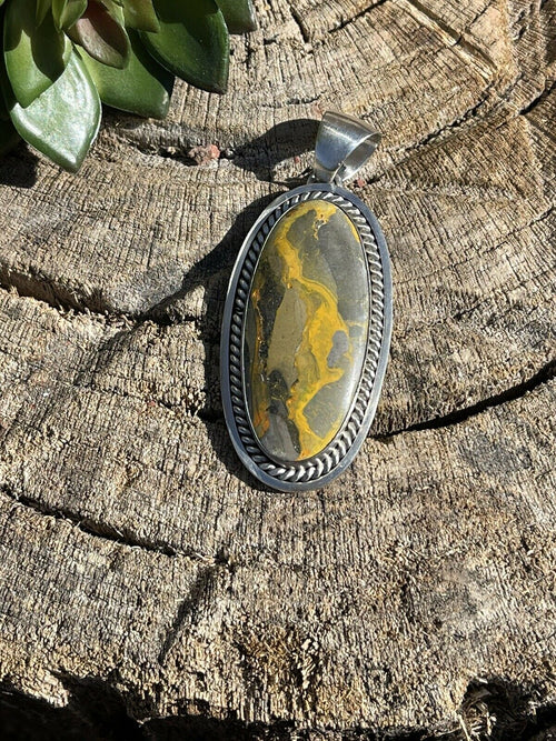 Navajo Bumble Bee Jasper & Sterling Silver Pendant Signed