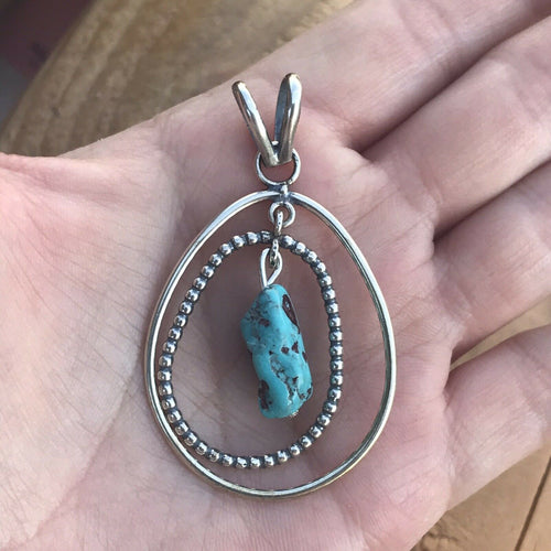 Navajo Sterling Silver & Turquoise Rope Style Pendant