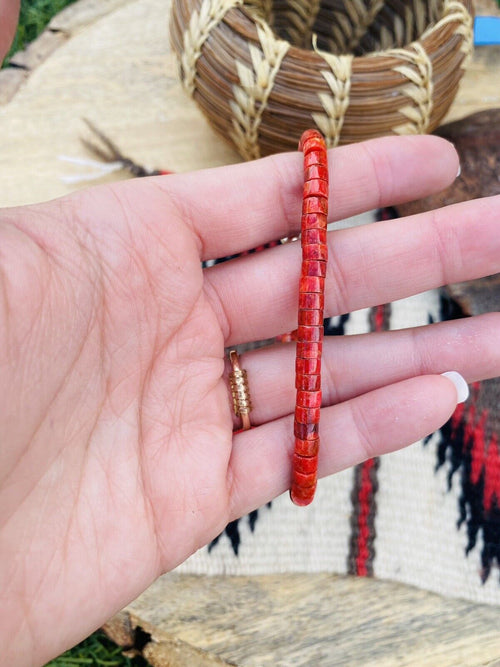 Navajo Apple Coral & Sterling Silver Beaded Bracelet