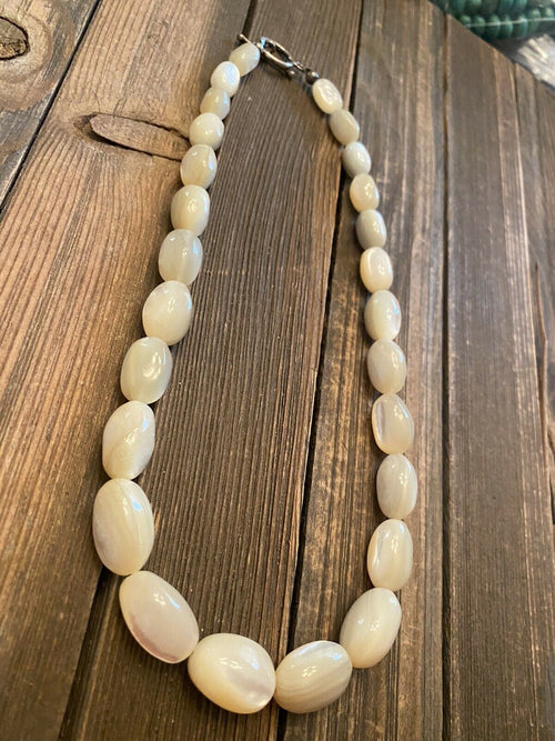 Navajo Mother Of Pearl & Sterling Silver Beaded Necklace