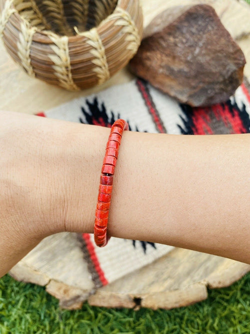 Navajo Apple Coral & Sterling Silver Beaded Bracelet