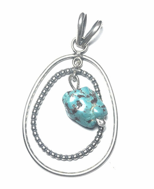 Navajo Sterling Silver & Turquoise Rope Style Pendant