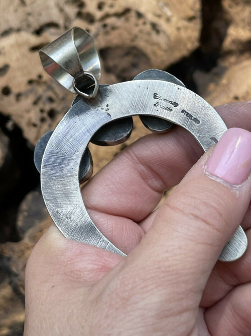 Navajo Sterling Sonoran Gold and Coral Naja Pendant Signed By Chimney Butte