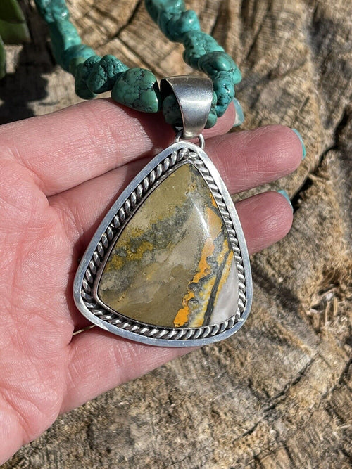 Navajo Bumble Bee Jasper & Sterling Silver Pendant Signed