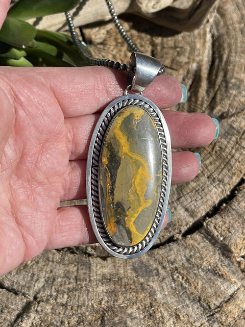 Navajo Bumble Bee Jasper & Sterling Silver Pendant Signed