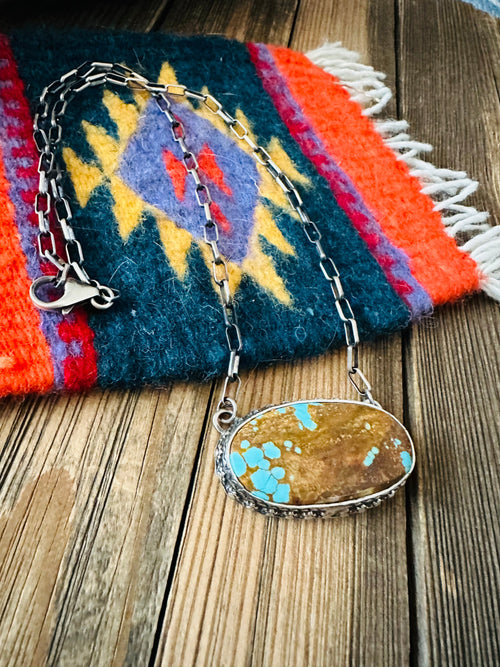 Navajo Sterling Silver & Number 8 Turquoise Necklace