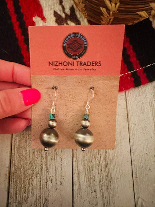 Navajo Turquoise & Sterling Silver Beaded Dangle Earrings