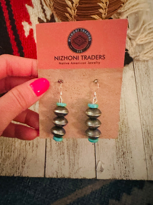 Navajo Turquoise & Sterling Silver Beaded Dangle Earrings