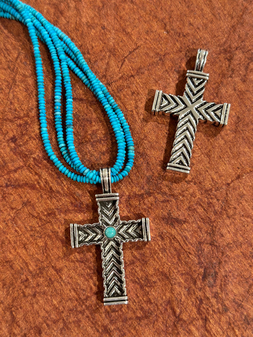 Beautiful Turquoise & Sterling Silver Cross Pendant