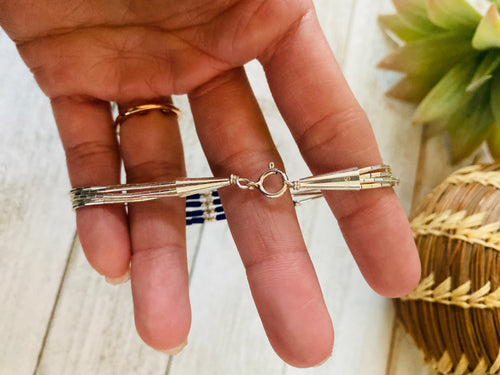 Navajo Lapis & Sterling Liquid Silver Beaded Bracelet