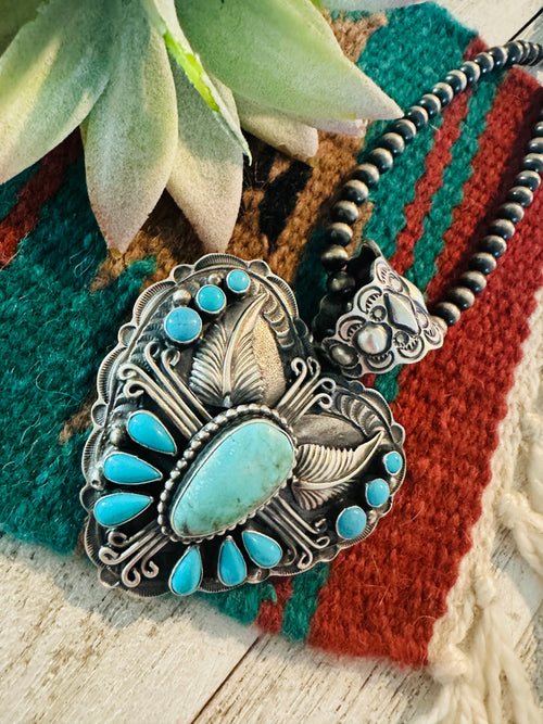 Navajo Turquoise & Sterling Silver Heart Pendant by Shawn Cayatineto