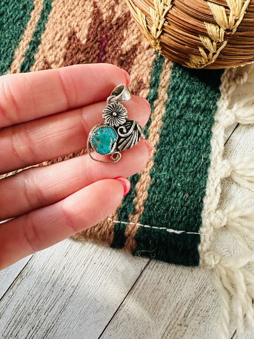 Navajo Sterling Silver & Turquoise Flower Pendant