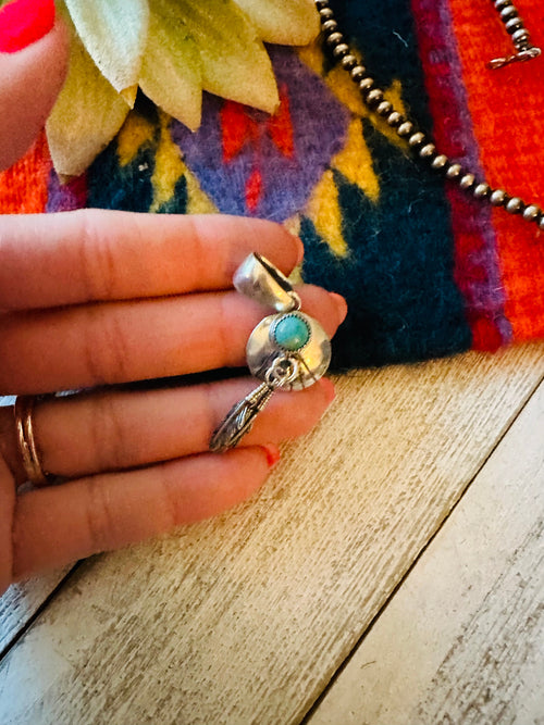 Navajo Sterling Silver & Turquoise Feather Pendant