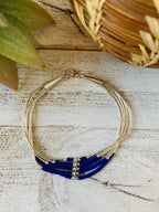 Navajo Lapis & Sterling Liquid Silver Beaded Bracelet