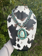 Beautiful Navajo Sterling Silver Beaded Turquoise Necklace With Pendant Signed Ella Peter