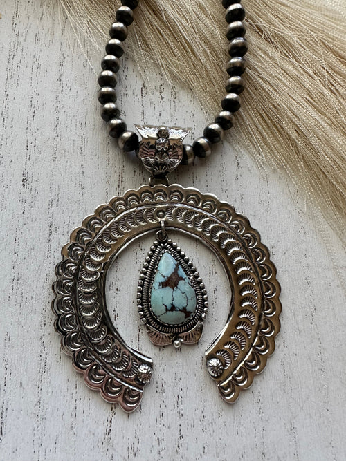 “The Statement Pendant ” Handmade Sterling Silver & Golden Hills Turquoise Naja Pendant