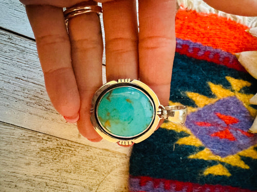 Navajo Kingman Turquoise & Sterling Silver Shadowbox Pendant