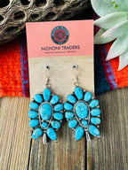 Navajo Sterling Silver & Turquoise Cluster Blossom Dangle Earrings