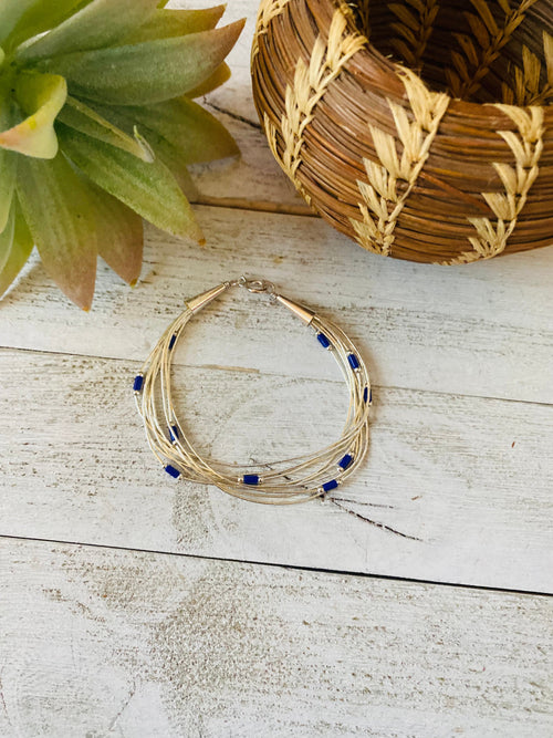 Navajo Lapis & Sterling Liquid Silver Beaded Bracelet