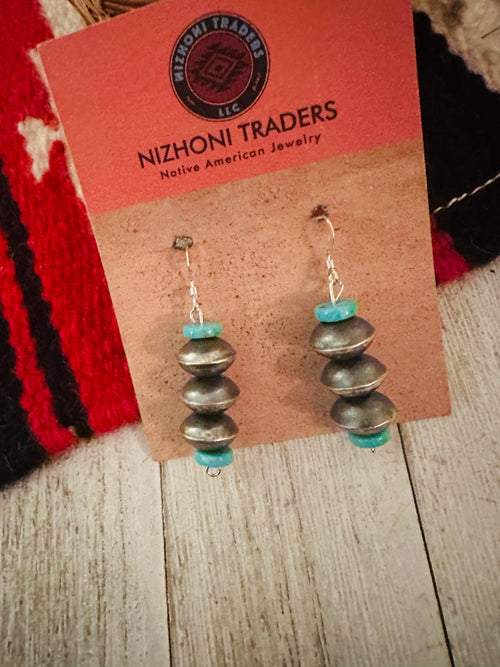 Navajo Turquoise & Sterling Silver Beaded Dangle Earrings