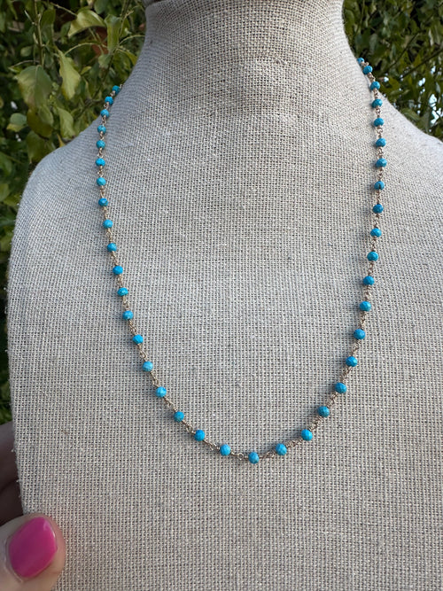 “The Golden Collection” Az Sunrise Handmade Turquoise Beaded 14k Gold Necklace BLUE TONES