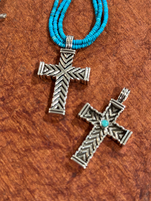 Beautiful Turquoise & Sterling Silver Cross Pendant