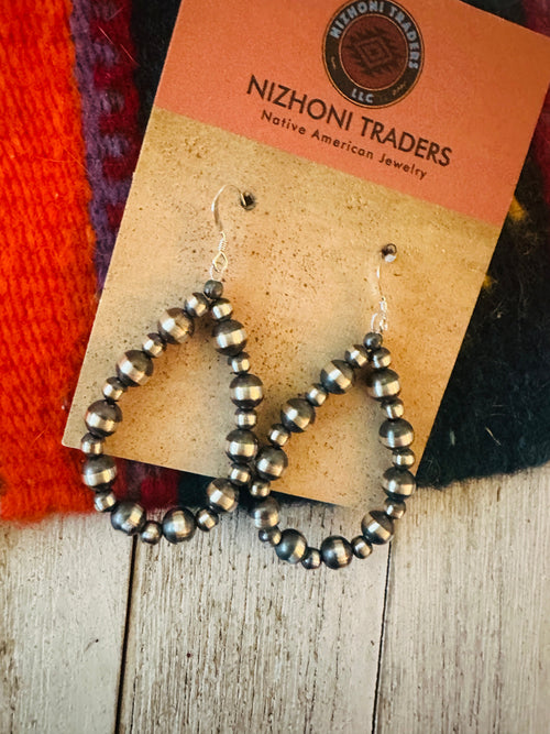 Navajo Sterling Silver Pearl Dangle Hoop Earrings