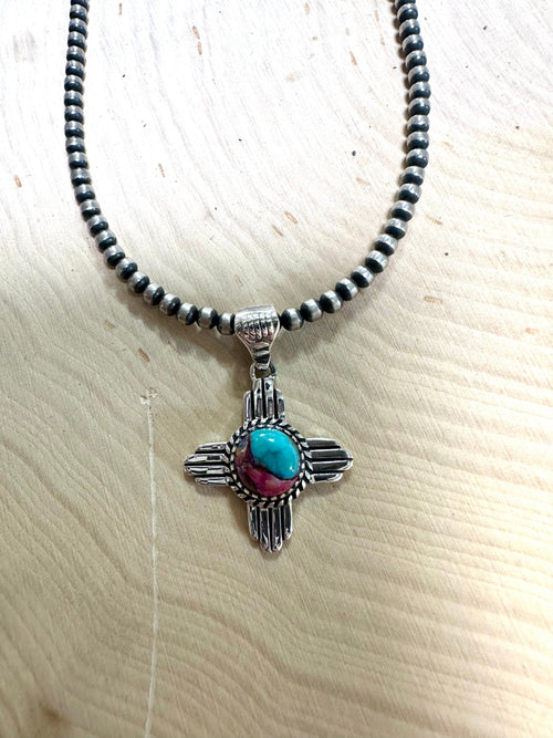 Handmade Mojave & Sterling Silver Cross Pendant