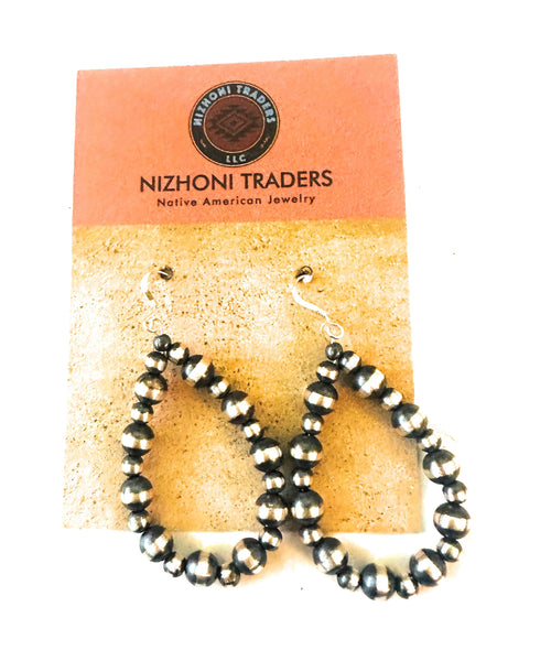 Navajo Sterling Silver Pearl Dangle Hoop Earrings