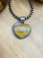 Navajo Bumblebee Jasper & Sterling Silver Heart Pendant Signed