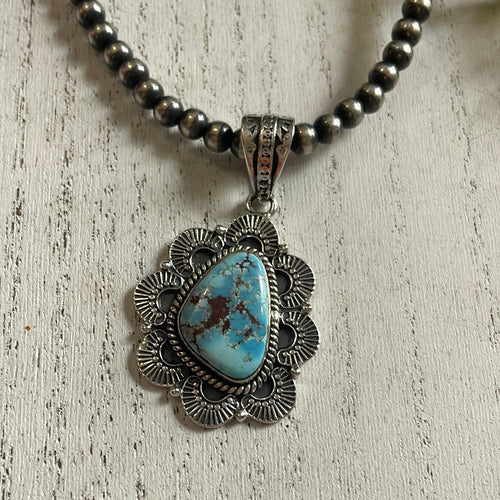 Nizhoni Handmade Sterling Silver & Golden Hills Turquoise Pendant