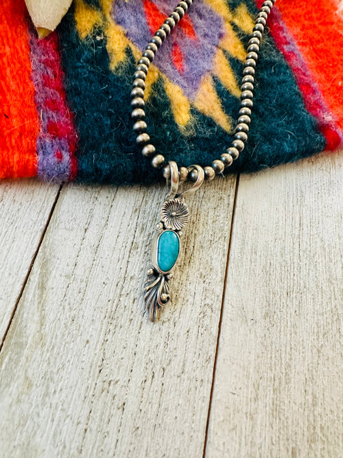 Navajo Sterling Silver & Turquoise Flower Pendant