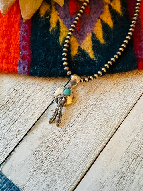 Navajo Sterling Silver & Turquoise Feather Pendant