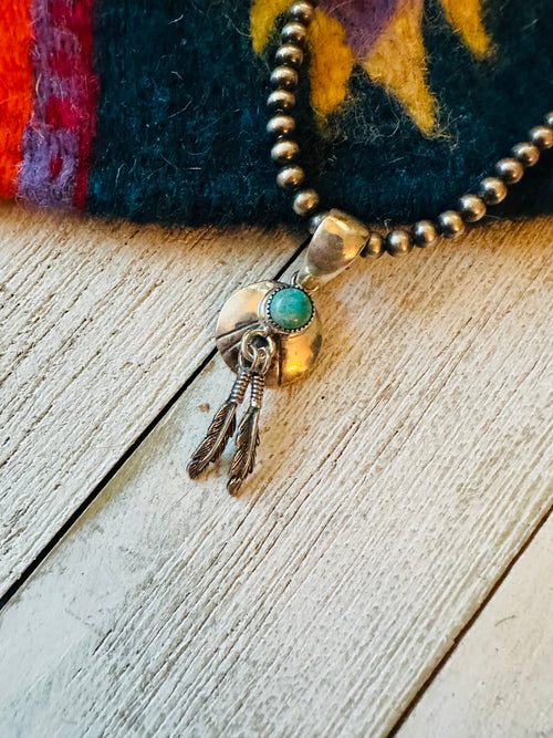 Navajo Sterling Silver & Turquoise Feather Pendant