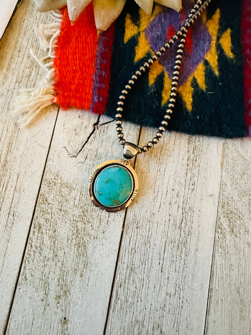 Navajo Kingman Turquoise & Sterling Silver Shadowbox Pendant