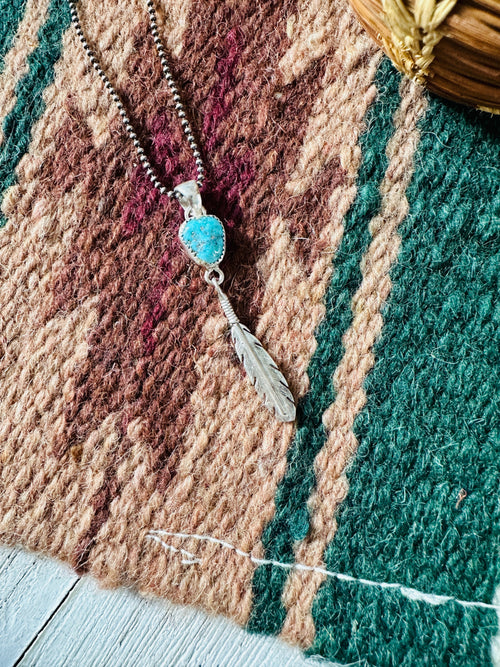 Navajo Sterling Silver & Turquoise Feather Pendant