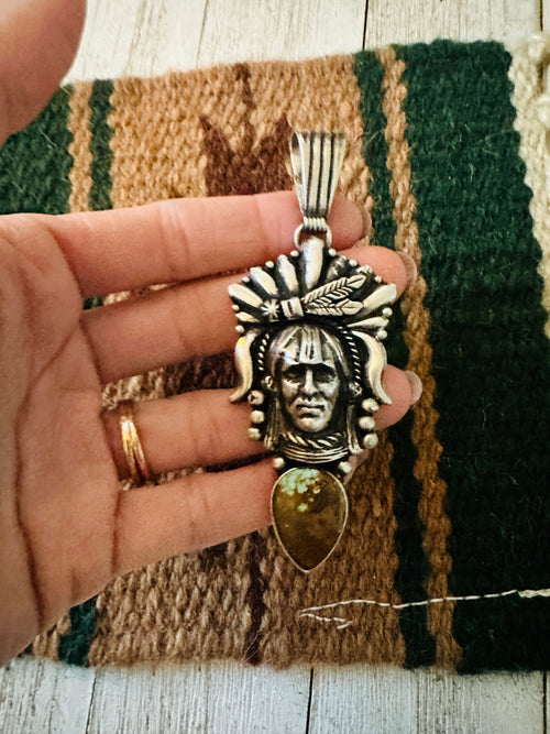 Navajo Turquoise & Sterling Silver Indian Head Pendant By Richard Singer