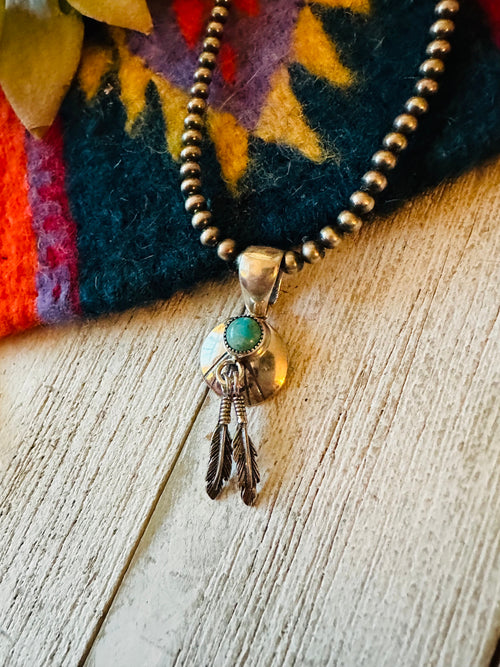 Navajo Sterling Silver & Turquoise Feather Pendant